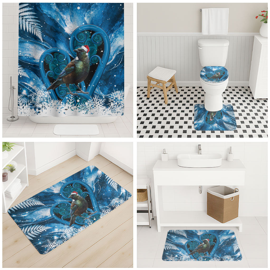 Tui Bird New Zealand Christmas In July Bathroom Set NZ Aroha Koru Fern Marble Vibes