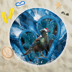 Tui Bird New Zealand Christmas In July Beach Blanket NZ Aroha Koru Fern Marble Vibes