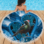 Tui Bird New Zealand Christmas In July Beach Blanket NZ Aroha Koru Fern Marble Vibes