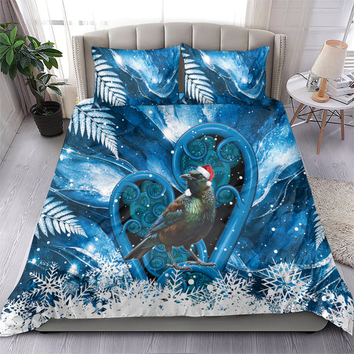 Tui Bird New Zealand Christmas In July Bedding Set NZ Aroha Koru Fern Marble Vibes