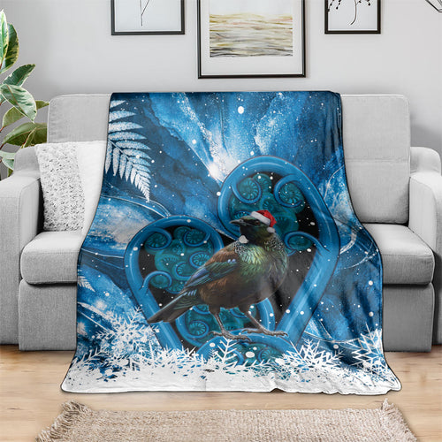 Tui Bird New Zealand Christmas In July Blanket NZ Aroha Koru Fern Marble Vibes