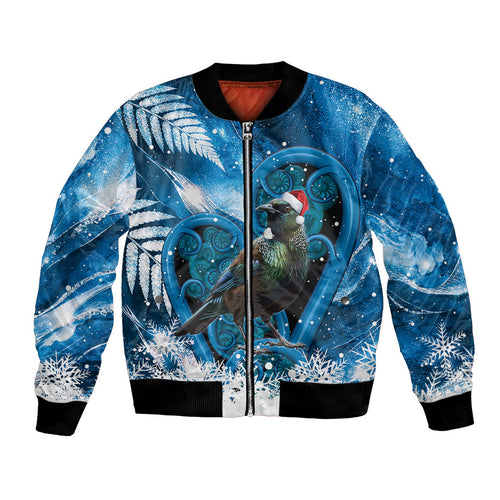 Tui Bird New Zealand Christmas In July Bomber Jacket NZ Aroha Koru Fern Marble Vibes