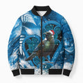 Tui Bird New Zealand Christmas In July Bomber Puffer Jacket NZ Aroha Koru Fern Marble Vibes