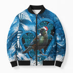 Tui Bird New Zealand Christmas In July Bomber Puffer Jacket NZ Aroha Koru Fern Marble Vibes