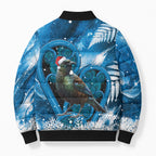 Tui Bird New Zealand Christmas In July Bomber Puffer Jacket NZ Aroha Koru Fern Marble Vibes