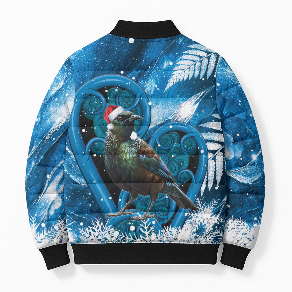 Tui Bird New Zealand Christmas In July Bomber Puffer Jacket NZ Aroha Koru Fern Marble Vibes