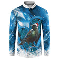 Tui Bird New Zealand Christmas In July Button Sweatshirt NZ Aroha Koru Fern Marble Vibes