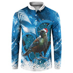 Tui Bird New Zealand Christmas In July Button Sweatshirt NZ Aroha Koru Fern Marble Vibes