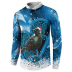 Tui Bird New Zealand Christmas In July Button Sweatshirt NZ Aroha Koru Fern Marble Vibes