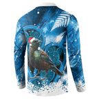 Tui Bird New Zealand Christmas In July Button Sweatshirt NZ Aroha Koru Fern Marble Vibes