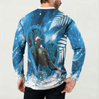 Tui Bird New Zealand Christmas In July Button Sweatshirt NZ Aroha Koru Fern Marble Vibes