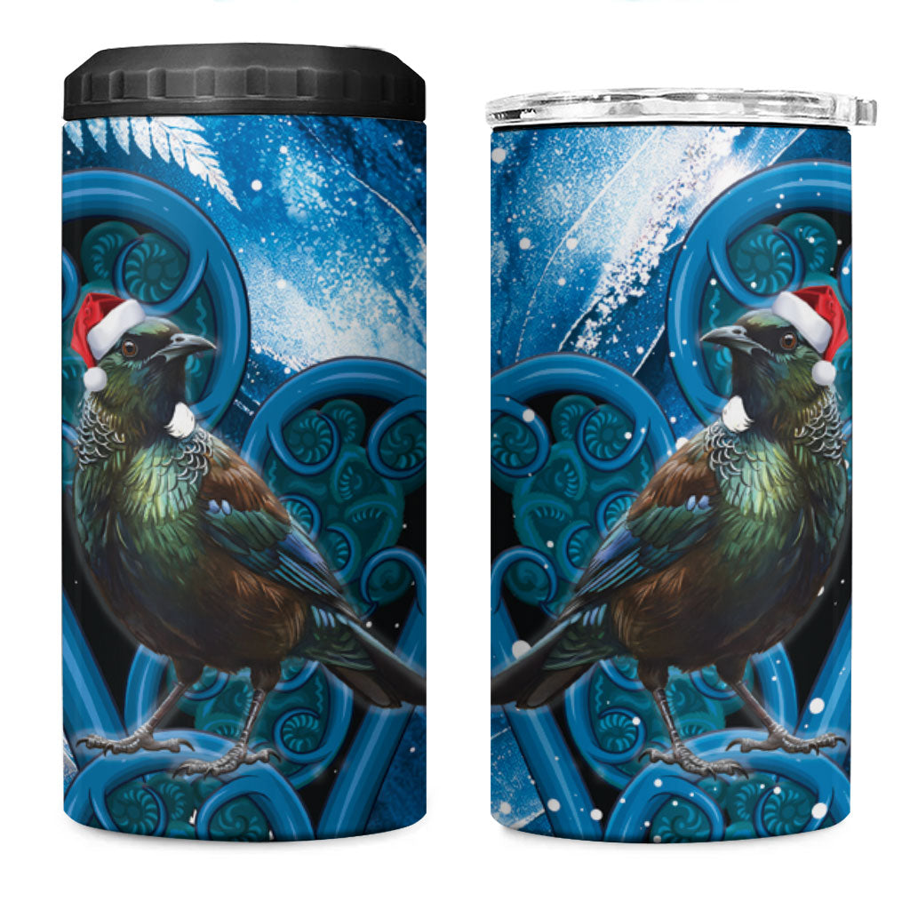 Tui Bird New Zealand Christmas In July 4 in 1 Can Cooler Tumbler NZ Aroha Koru Fern Marble Vibes