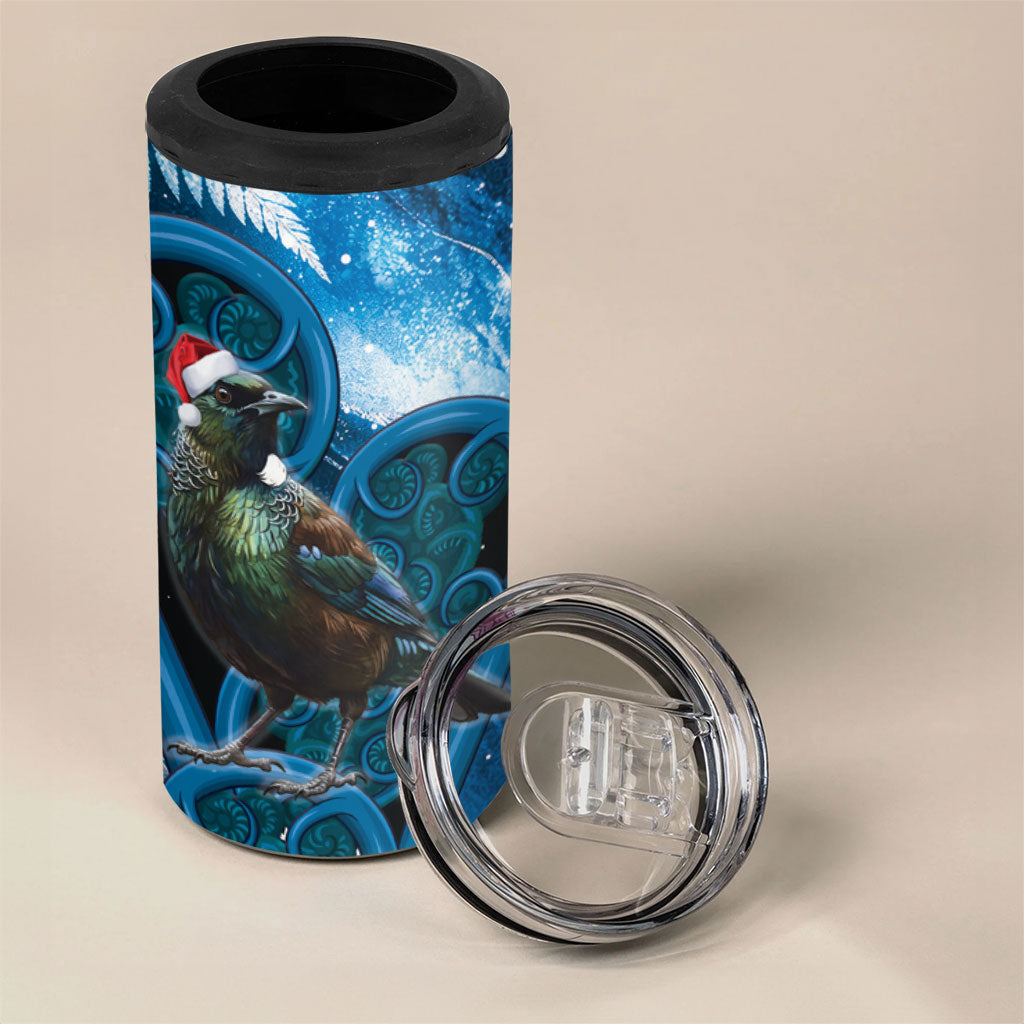 Tui Bird New Zealand Christmas In July 4 in 1 Can Cooler Tumbler NZ Aroha Koru Fern Marble Vibes