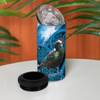 Tui Bird New Zealand Christmas In July 4 in 1 Can Cooler Tumbler NZ Aroha Koru Fern Marble Vibes