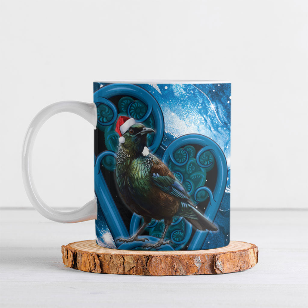 Tui Bird New Zealand Christmas In July Ceramic Mug NZ Aroha Koru Fern Marble Vibes