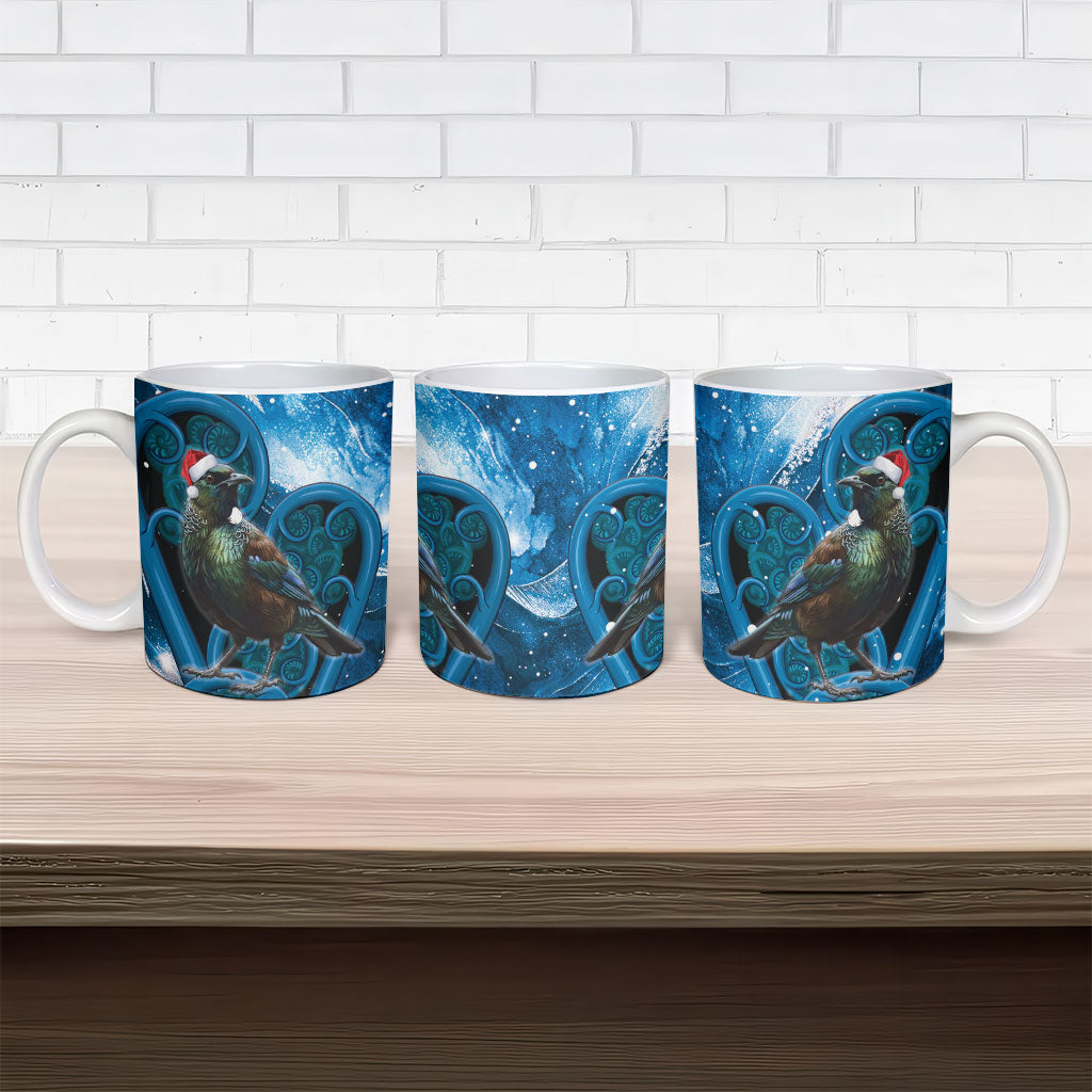 Tui Bird New Zealand Christmas In July Ceramic Mug NZ Aroha Koru Fern Marble Vibes