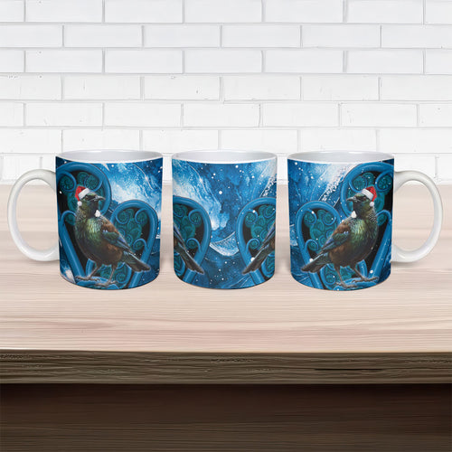 Tui Bird New Zealand Christmas In July Ceramic Mug NZ Aroha Koru Fern Marble Vibes