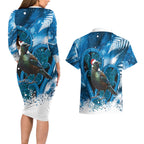 Tui Bird New Zealand Christmas In July Couples Matching Long Sleeve Bodycon Dress and Hawaiian Shirt NZ Aroha Koru Fern Marble Vibes