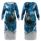 Tui Bird New Zealand Christmas In July Couples Matching Long Sleeve Bodycon Dress and Hawaiian Shirt NZ Aroha Koru Fern Marble Vibes LT14