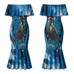 Tui Bird New Zealand Christmas In July Couples Matching Mermaid Dress and Hawaiian Shirt NZ Aroha Koru Fern Marble Vibes LT14