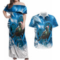Tui Bird New Zealand Christmas In July Couples Matching Off Shoulder Maxi Dress and Hawaiian Shirt NZ Aroha Koru Fern Marble Vibes