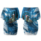 Tui Bird New Zealand Christmas In July Couples Matching Off Shoulder Short Dress and Long Sleeve Button Shirt NZ Aroha Koru Fern Marble Vibes LT14