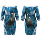 Tui Bird New Zealand Christmas In July Couples Matching Off The Shoulder Long Sleeve Dress and Hawaiian Shirt NZ Aroha Koru Fern Marble Vibes LT14