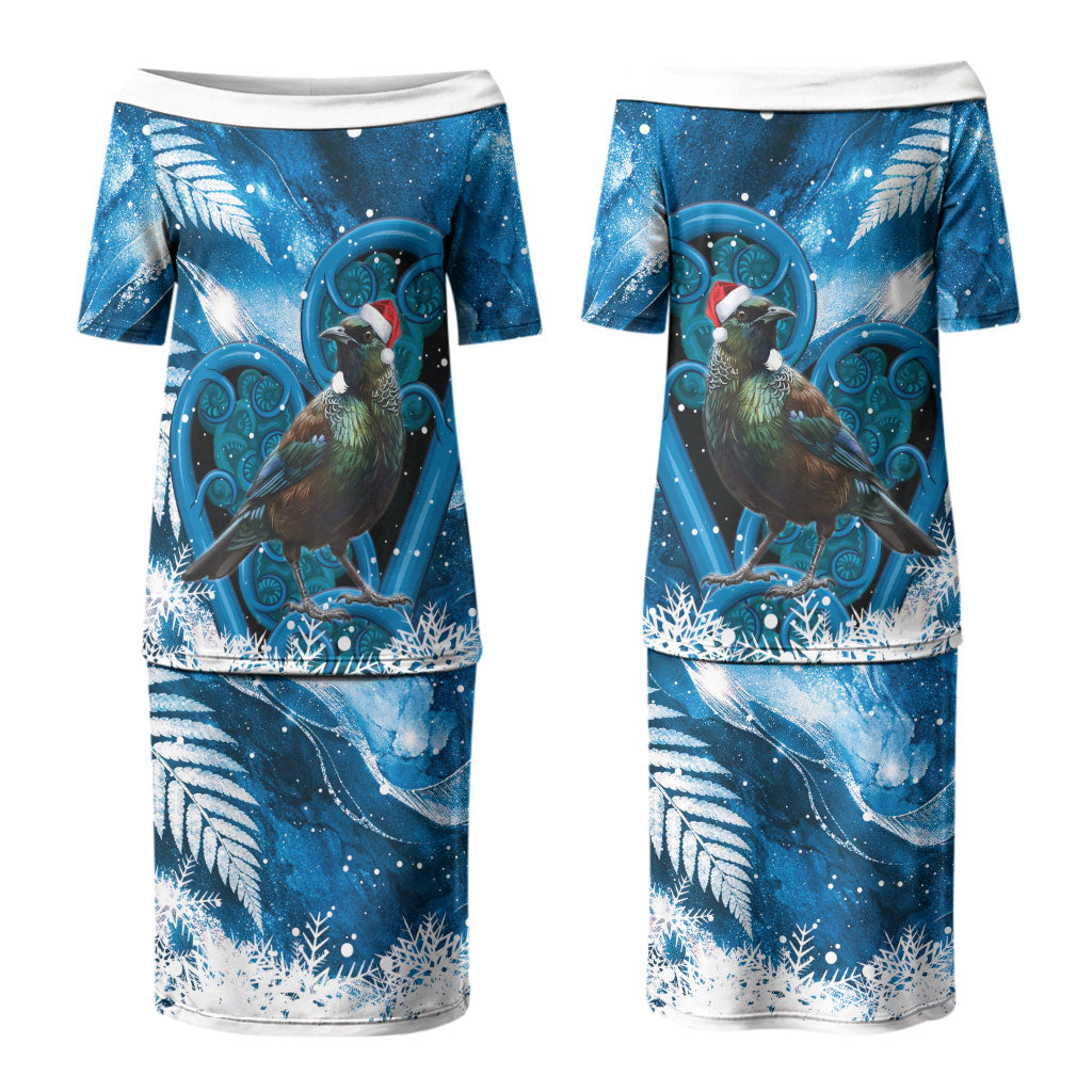 Tui Bird New Zealand Christmas In July Couples Matching Puletasi and Hawaiian Shirt NZ Aroha Koru Fern Marble Vibes LT14