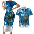 Tui Bird New Zealand Christmas In July Couples Matching Short Sleeve Bodycon Dress and Hawaiian Shirt NZ Aroha Koru Fern Marble Vibes
