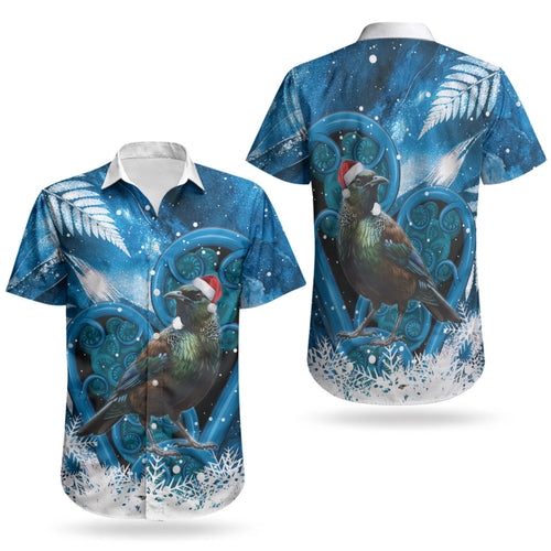 Tui Bird New Zealand Christmas In July Couples Matching Summer Maxi Dress and Hawaiian Shirt NZ Aroha Koru Fern Marble Vibes