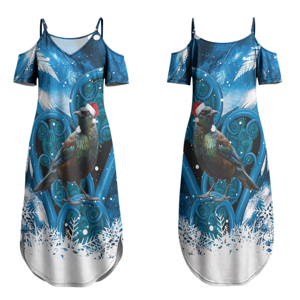 Tui Bird New Zealand Christmas In July Couples Matching Summer Maxi Dress and Long Sleeve Button Shirt NZ Aroha Koru Fern Marble Vibes LT14