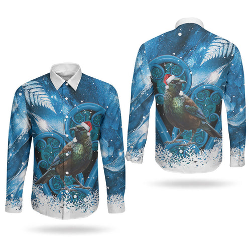 Tui Bird New Zealand Christmas In July Couples Matching Tank Maxi Dress and Long Sleeve Button Shirt NZ Aroha Koru Fern Marble Vibes