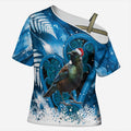 Tui Bird New Zealand Christmas In July Cross Shoulder Shirt NZ Aroha Koru Fern Marble Vibes