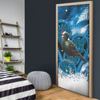 Tui Bird New Zealand Christmas In July Door Cover NZ Aroha Koru Fern Marble Vibes