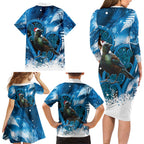Tui Bird New Zealand Christmas In July Family Matching Long Sleeve Bodycon Dress and Hawaiian Shirt NZ Aroha Koru Fern Marble Vibes