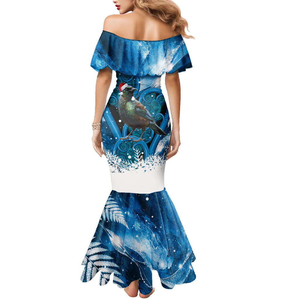 Tui Bird New Zealand Christmas In July Family Matching Mermaid Dress and Hawaiian Shirt NZ Aroha Koru Fern Marble Vibes