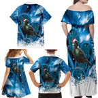 Tui Bird New Zealand Christmas In July Family Matching Off Shoulder Maxi Dress and Hawaiian Shirt NZ Aroha Koru Fern Marble Vibes