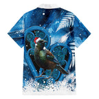 Tui Bird New Zealand Christmas In July Family Matching Off Shoulder Short Dress and Hawaiian Shirt NZ Aroha Koru Fern Marble Vibes
