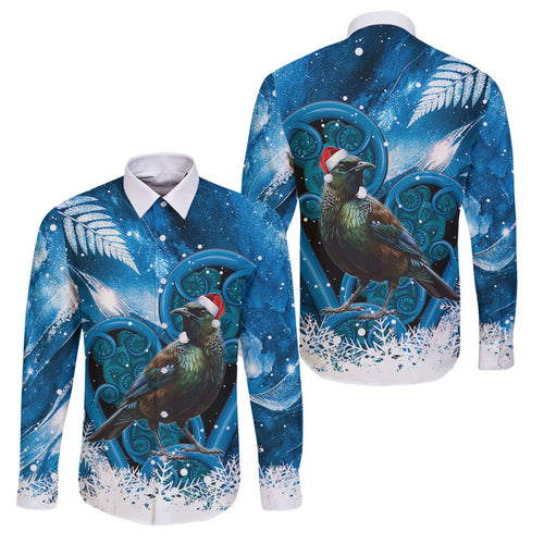 Tui Bird New Zealand Christmas In July Family Matching Off Shoulder Short Dress and Hawaiian Shirt NZ Aroha Koru Fern Marble Vibes