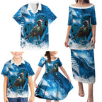 Tui Bird New Zealand Christmas In July Family Matching Puletasi and Hawaiian Shirt NZ Aroha Koru Fern Marble Vibes
