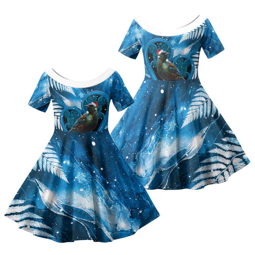 Tui Bird New Zealand Christmas In July Family Matching Puletasi and Hawaiian Shirt NZ Aroha Koru Fern Marble Vibes
