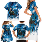Tui Bird New Zealand Christmas In July Family Matching Short Sleeve Bodycon Dress and Hawaiian Shirt NZ Aroha Koru Fern Marble Vibes