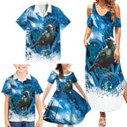 Tui Bird New Zealand Christmas In July Family Matching Summer Maxi Dress and Hawaiian Shirt NZ Aroha Koru Fern Marble Vibes