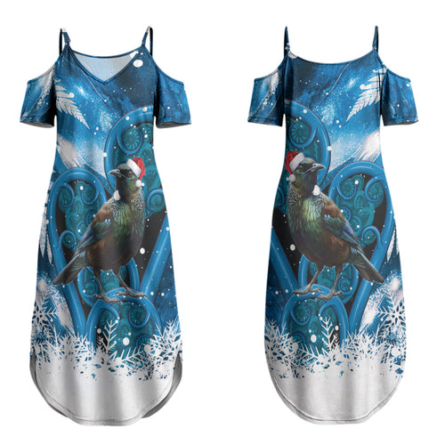 Tui Bird New Zealand Christmas In July Family Matching Summer Maxi Dress and Hawaiian Shirt NZ Aroha Koru Fern Marble Vibes