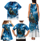 Tui Bird New Zealand Christmas In July Family Matching Tank Maxi Dress and Hawaiian Shirt NZ Aroha Koru Fern Marble Vibes