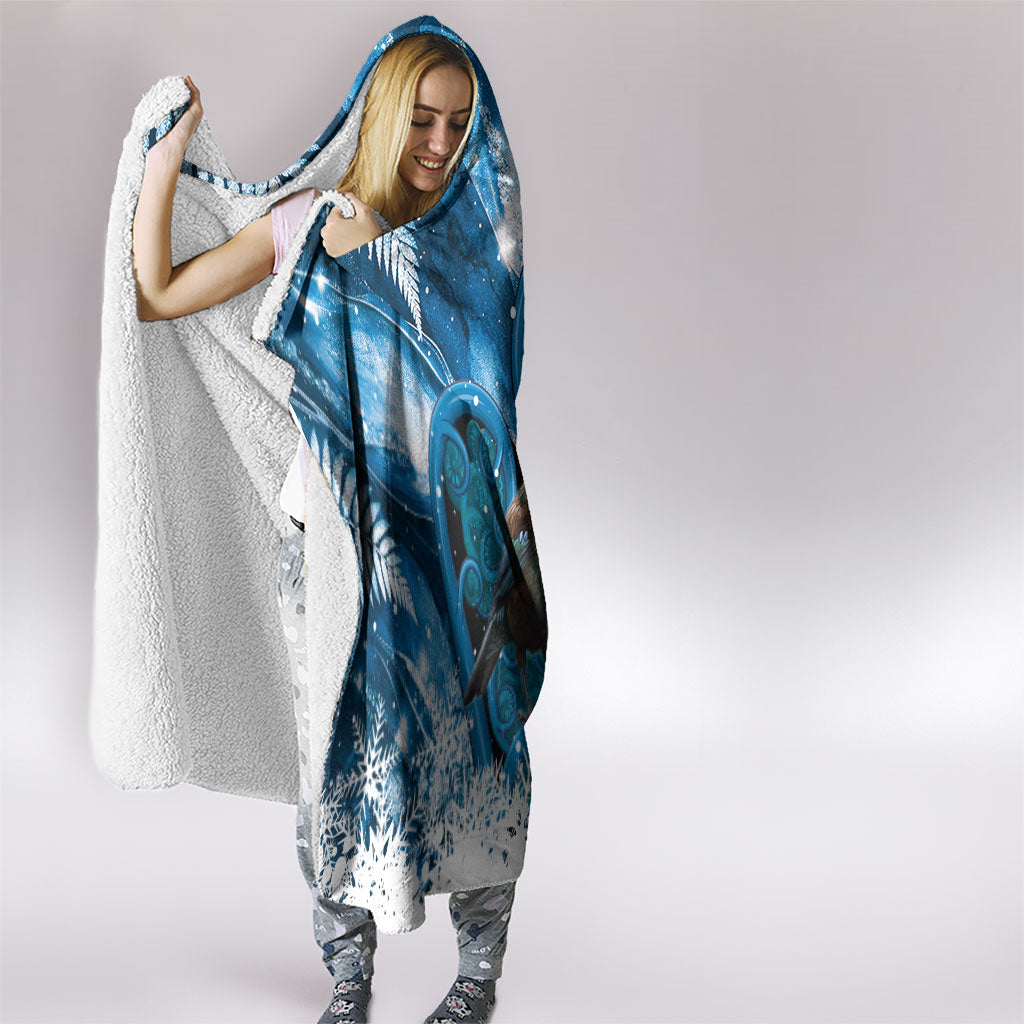 Tui Bird New Zealand Christmas In July Hooded Blanket NZ Aroha Koru Fern Marble Vibes