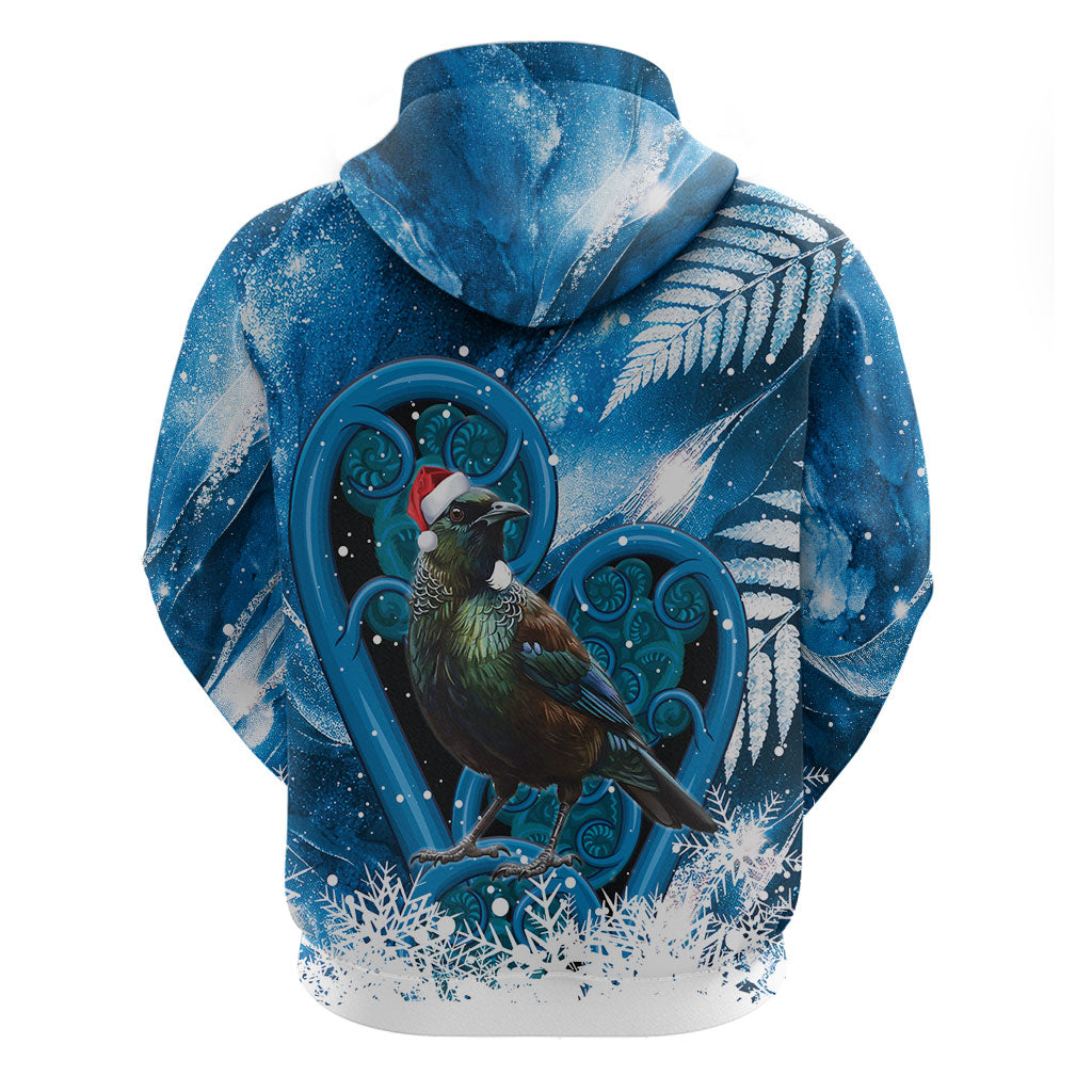 Tui Bird New Zealand Christmas In July Hoodie NZ Aroha Koru Fern Marble Vibes