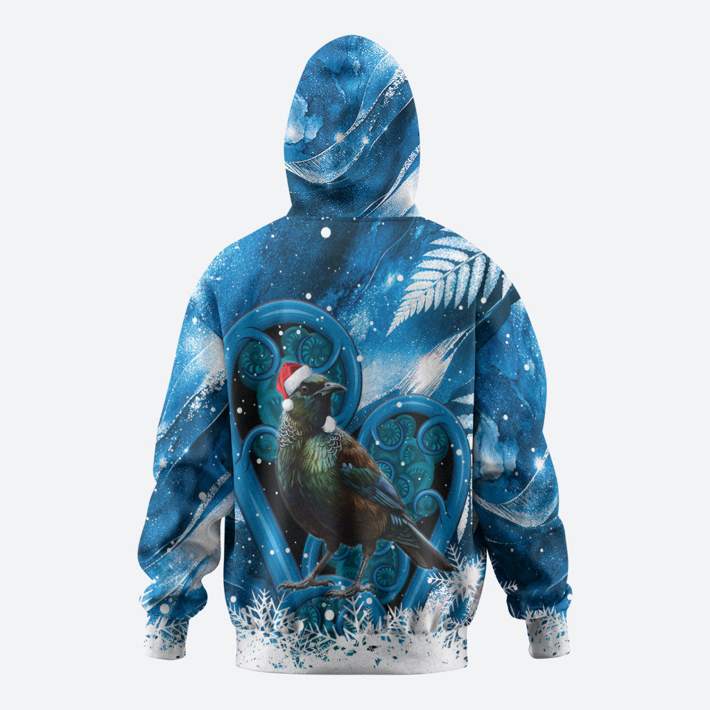 Tui Bird New Zealand Christmas In July Hoodie NZ Aroha Koru Fern Marble Vibes