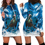 Tui Bird New Zealand Christmas In July Hoodie Dress NZ Aroha Koru Fern Marble Vibes