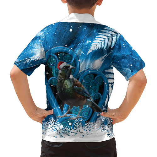Tui Bird New Zealand Christmas In July Kid Hawaiian Shirt NZ Aroha Koru Fern Marble Vibes